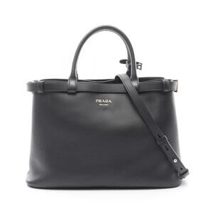 PRADA Buckle Double Belt Handbag Leather Black